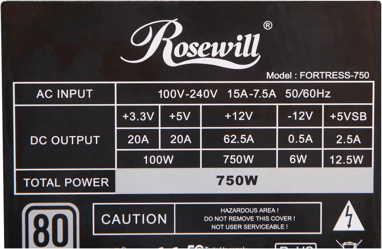 Alt view image 5 of 7 - Rosewill FORTRESS-750 - 750-Watt Active PFC Power Supply - Continuous @ 122 Degrees F (50C), 80 PLUS Platinum, ATX 12V v2.31 & EPS 12V v2.92, Intel Haswell, SLI & CrossFire-Ready