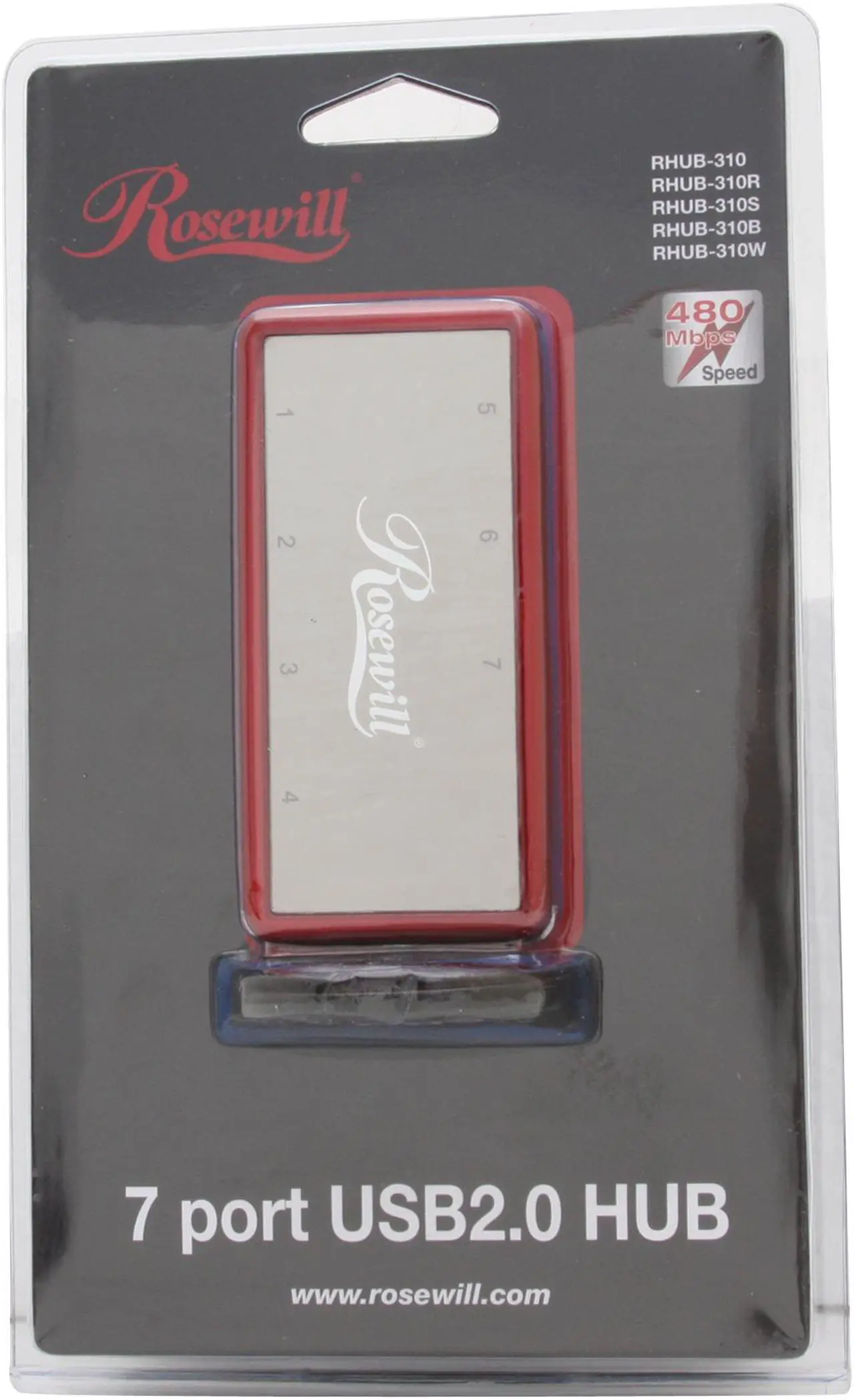 Alt view image 7 of 7 - Rosewill RHUB-310R Red USB2.0 7 Port Shining Standing Hub With Power Adapter