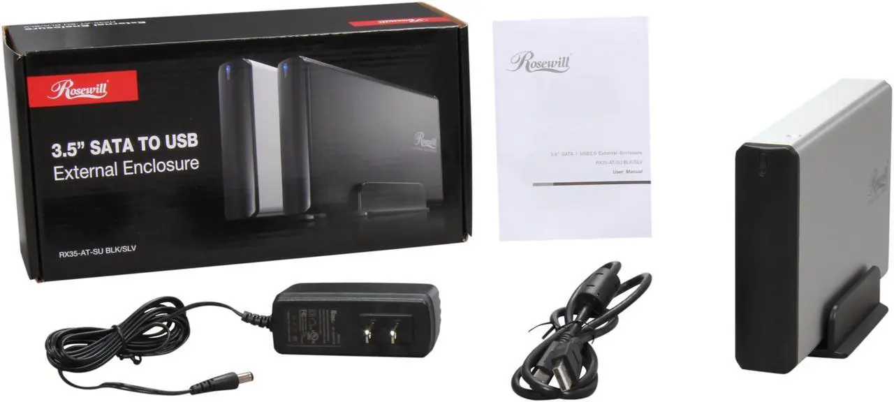 Alt view image 5 of 4 - Rosewill RX35-AT-SU SLV Aluminum 3.5" Silver SATA USB 2.0 External Enclosure