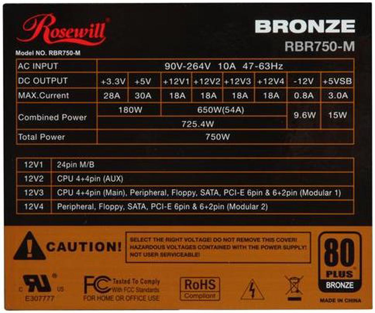 Alt view image 5 of 7 - Rosewill BRONZE series RBR750-M 750W Continuous@40°C, 80Plus Bronze Certified,Modular Cable Design,ATX12V v2.3/ EPS12V,SLI Ready,CrossFire Ready,Active PFC "Compatible with Core i7, i5" Power Supply