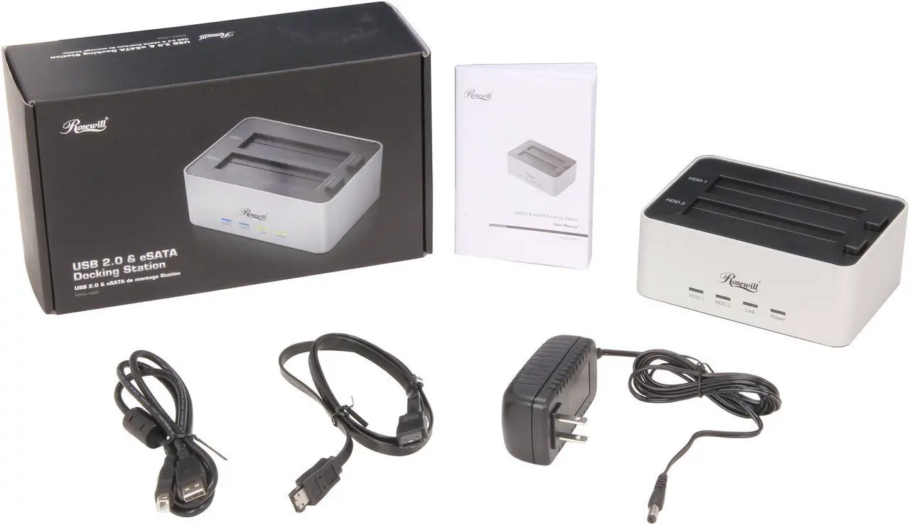 Alt view image 6 of 6 - Rosewill RDDO-12002 – 2.5" & 3.5" Hard Drive Docking Station – SATA USB 2.0 & eSATA, Rigid Aluminum Casing and Internal Plastic Shield