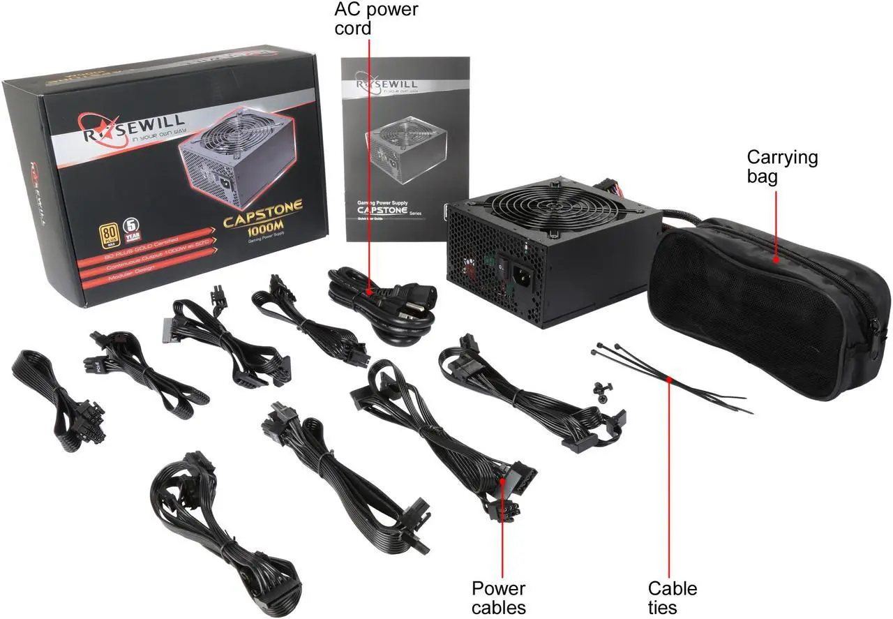Alt view image 8 of 7 - Rosewill CAPSTONE Series, CAPSTONE-1000-M, 1000W Semi-Modular Power Supply, 80 PLUS GOLD Certified, Single +12V Rail, SLI & CrossFire Ready, Black