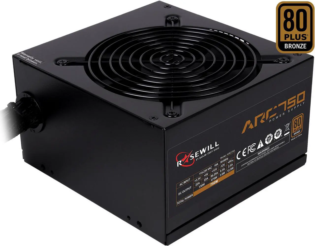 Main image of Rosewill ARC Series, ARC 750, 750W Non-Modular Power Supply, 80 PLUS BRONZE Certified, Single +12V Rail, SLI & CrossFire Ready, Black