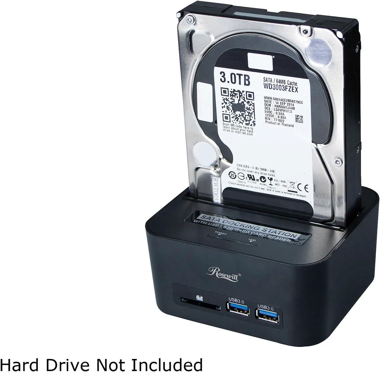 Main image of Rosewill SATA Docking Station with USB 3.0 Hub and SD Card Reader, 5Gbps Transfer Rate, Supports SATA I/II 2.5" 3.5" HDD - RX303-PU3-35B