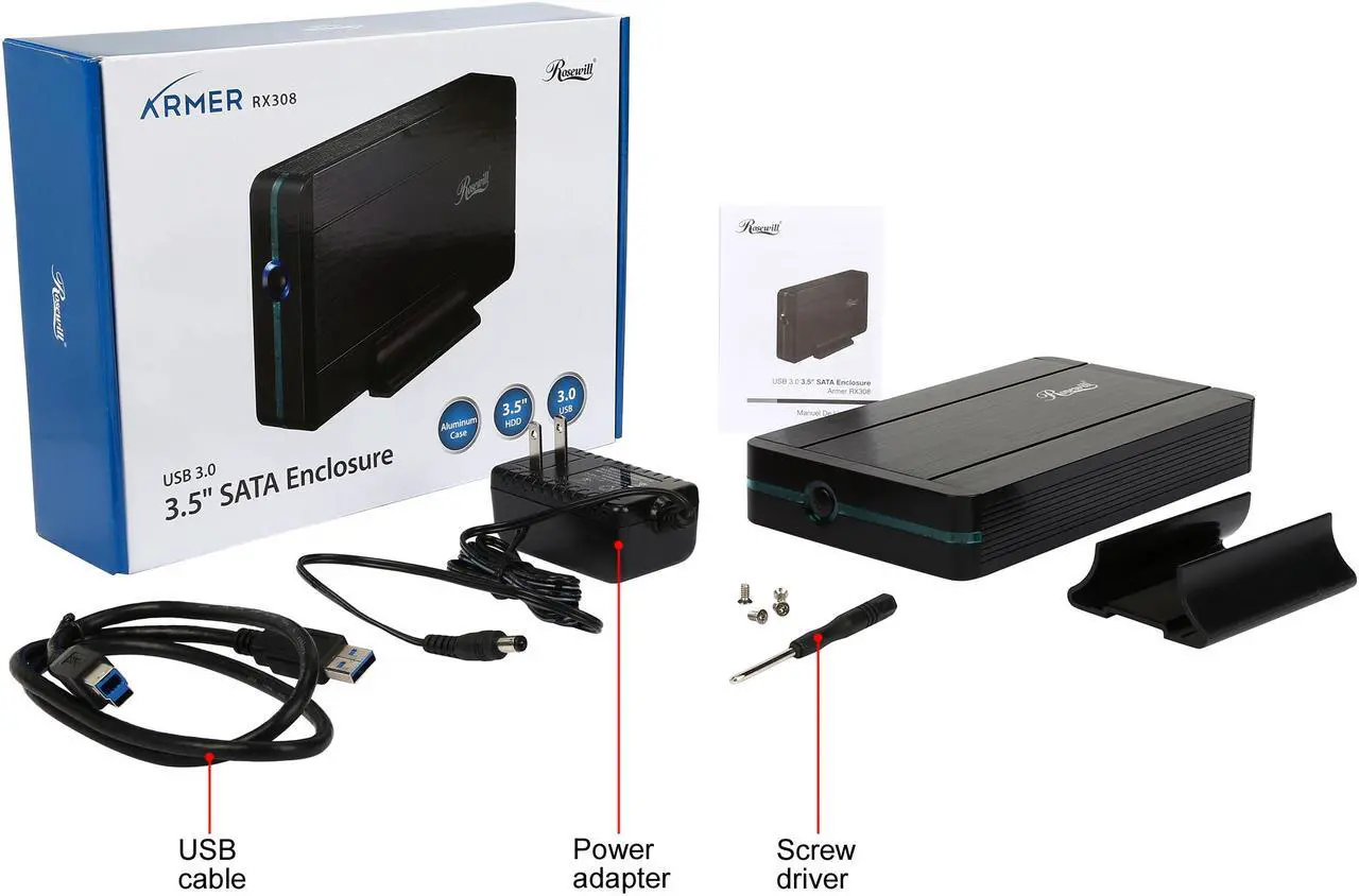 Alt view image 8 of 8 - Rosewill Armer RX308 USB 3.0 Full Aluminum 25mm 3.5" Enclosure with LED Indication