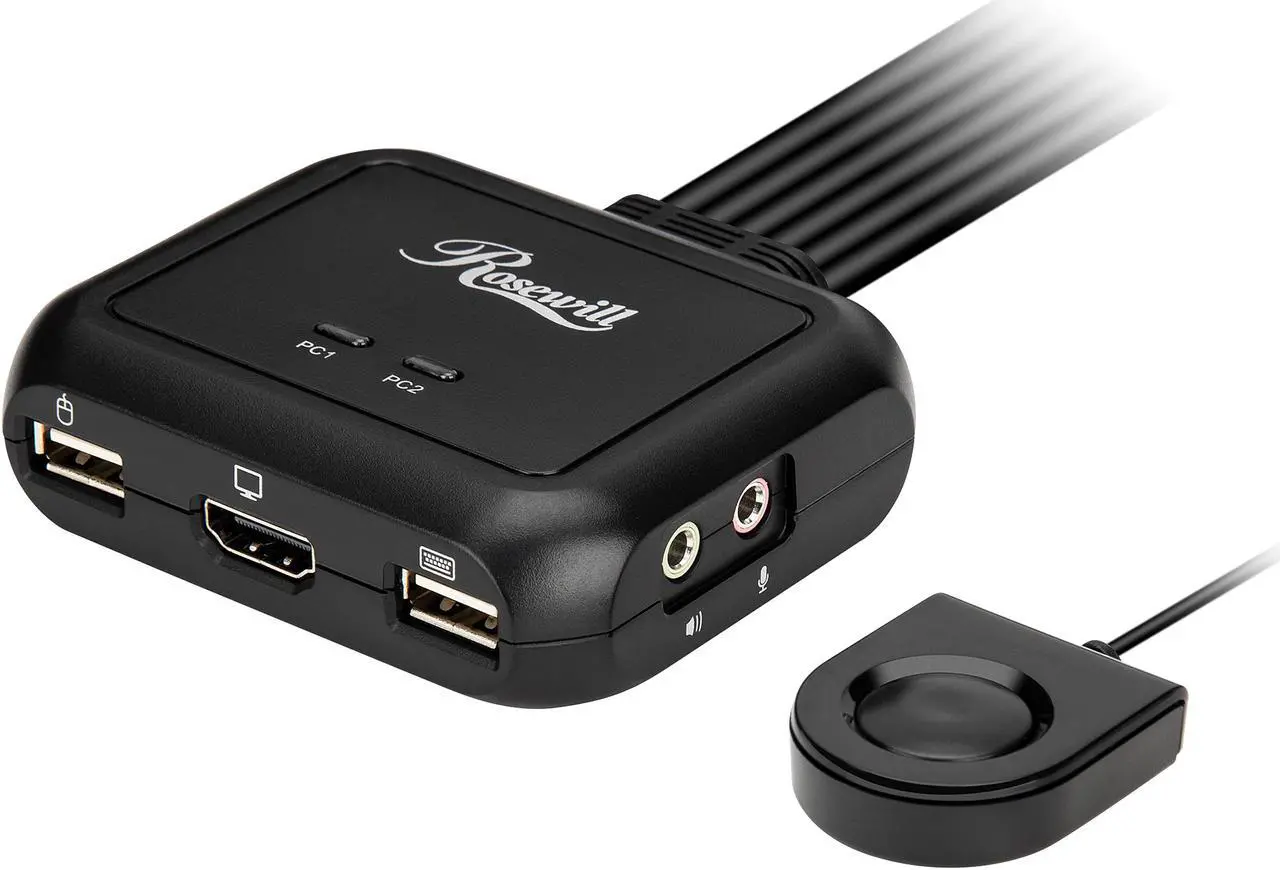 Main image of Rosewill RKV-18003 2-Port USB HDMI KVM Switch with Audio, Built-In Cables and Remote Switch