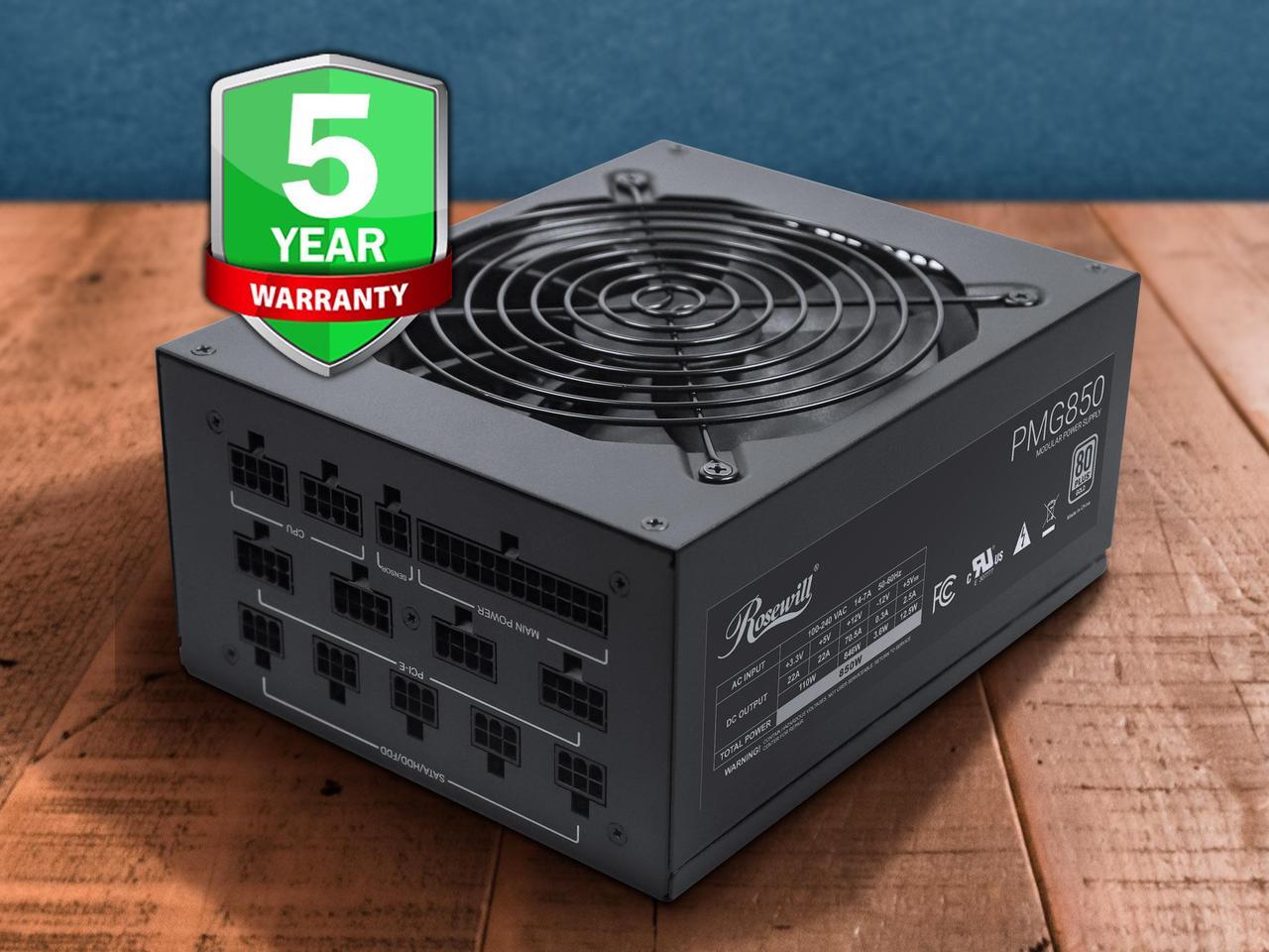 Alt view image 5 of 7 - Rosewill PMG Series, PMG850, 850W Fully Modular Power Supply, 80 PLUS GOLD Certified, Low Noise, Single +12V Rail, SLI & CrossFire Ready, Black