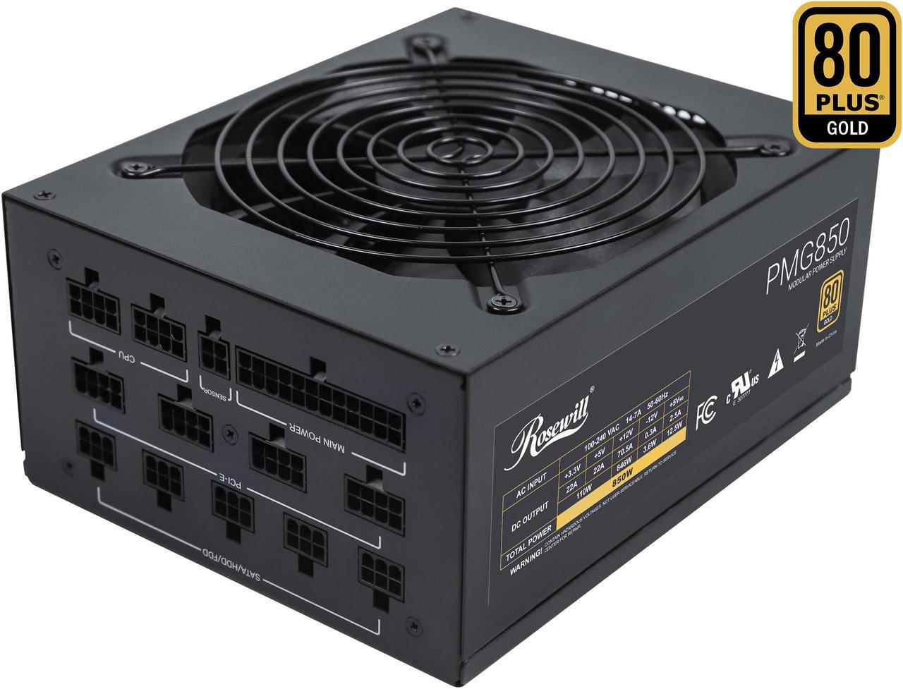 Main image of Rosewill PMG Series, PMG850, 850W Fully Modular Power Supply, 80 PLUS GOLD Certified, Low Noise, Single +12V Rail, SLI & CrossFire Ready, Black