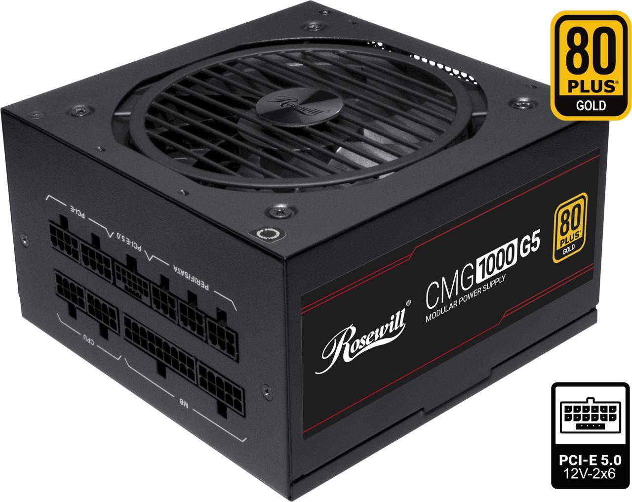 Rosewill CMG5 1000W, ATX 3.0 & 3.1 Compatible, 80+ Gold Full Modular Power Supply, PCIe 5.0 600W 12V-2x6 Connector, Japanese Capacitor, 120mm FDB Fans - CMG1000G5