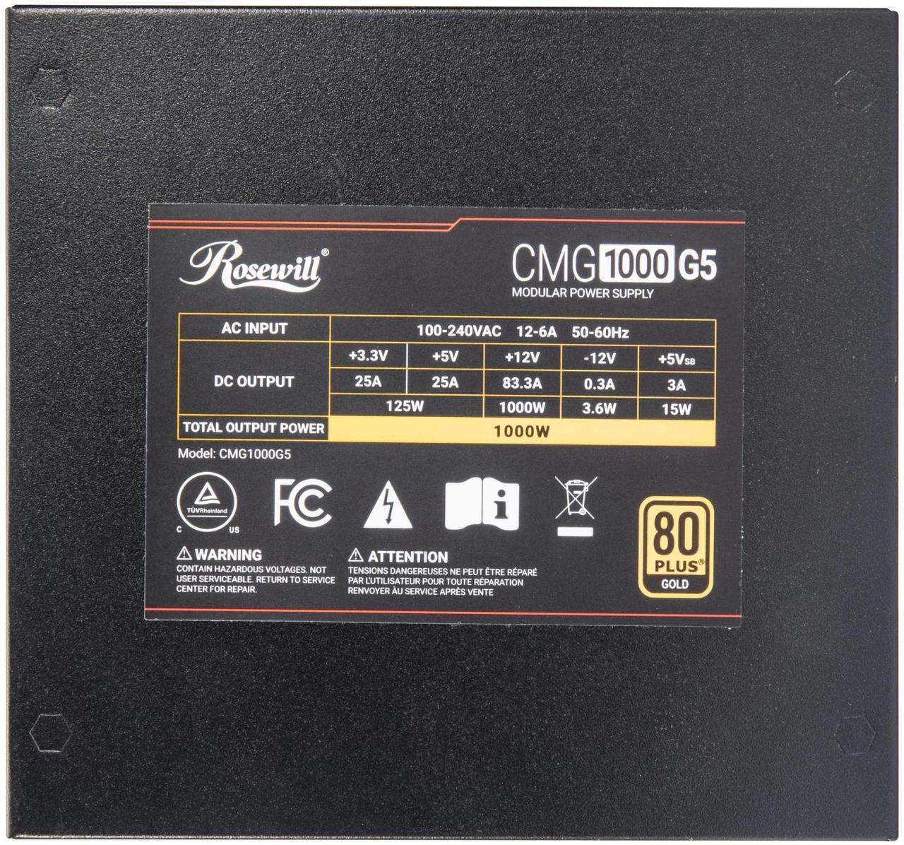 Alt view image 7 of 9 - Rosewill CMG5 1000W, ATX 3.0 & 3.1 Compatible, 80+ Gold 1000W Full Modular Power Supply, PCIe 5.0 600W 12V-2x6 Connector, 100% Japanese Capacitors, 120mm FDB Fans - CMG1000G5