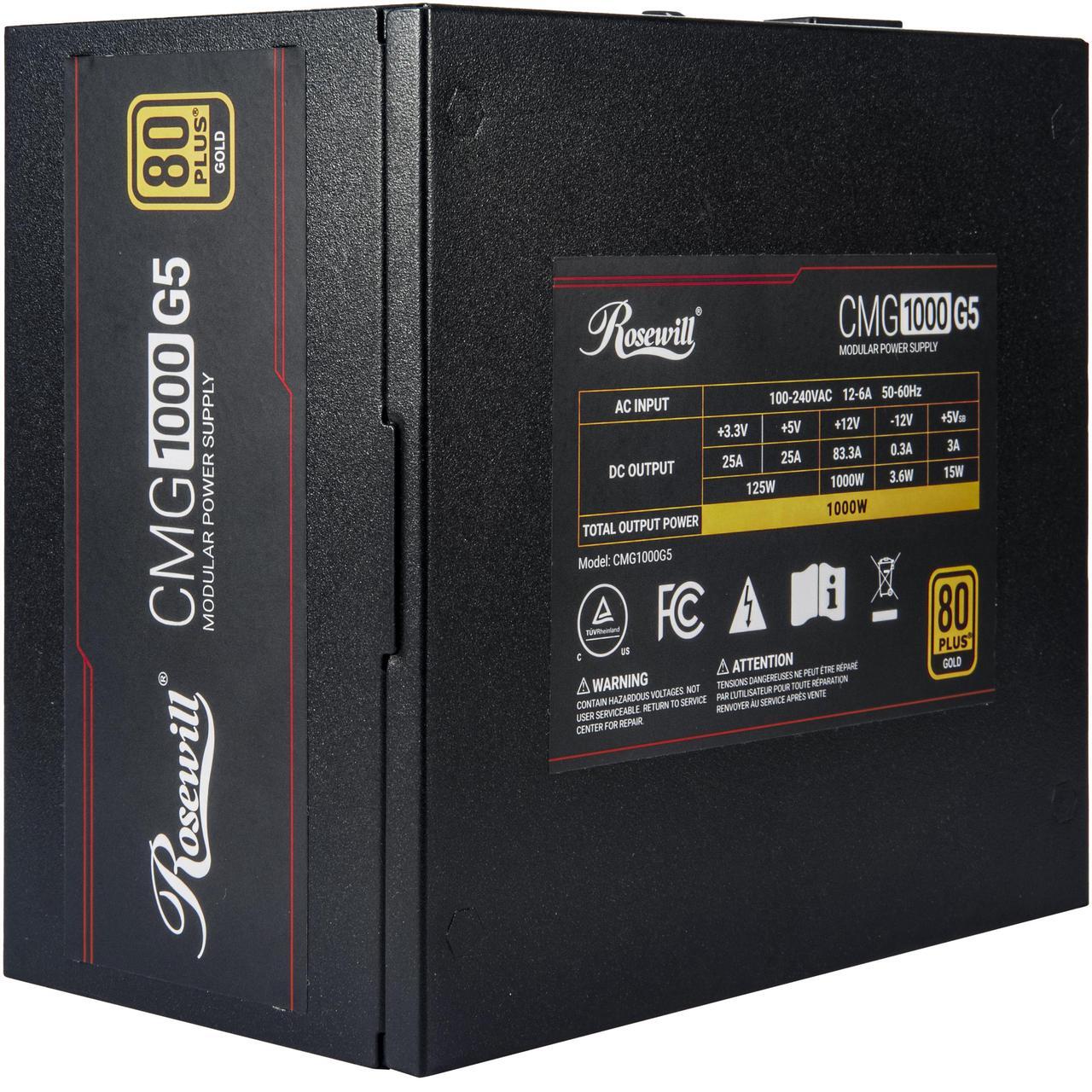 Alt view image 4 of 9 - Rosewill CMG5 1000W, ATX 3.0 & 3.1 Compatible, 80+ Gold 1000W Full Modular Power Supply, PCIe 5.0 600W 12V-2x6 Connector, 100% Japanese Capacitors, 120mm FDB Fans - CMG1000G5
