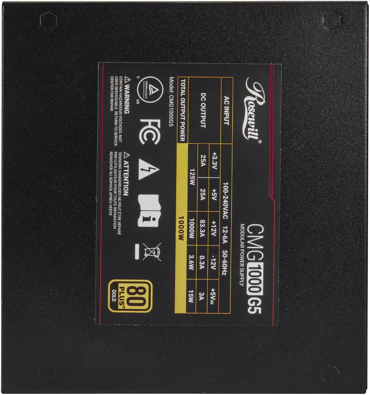 Alt view image 10 of 9 - Rosewill CMG5 1000W, ATX 3.0 & 3.1 Compatible, 80+ Gold 1000W Full Modular Power Supply, PCIe 5.0 600W 12V-2x6 Connector, 100% Japanese Capacitors, 120mm FDB Fans - CMG1000G5