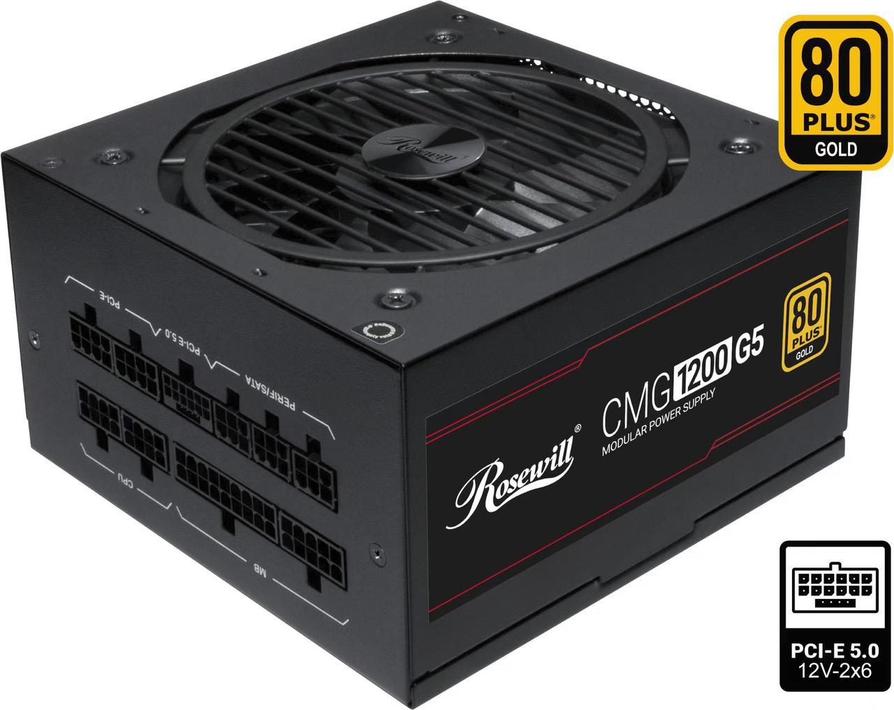 Rosewill CMG5 1200W, ATX 3.0 & 3.1 Compatible, 80+ Gold Full Modular Power Supply, PCIe 5.0 600W 12V-2x6 Connector, Japanese Capacitor, 120mm FDB Fans - CMG1200G5