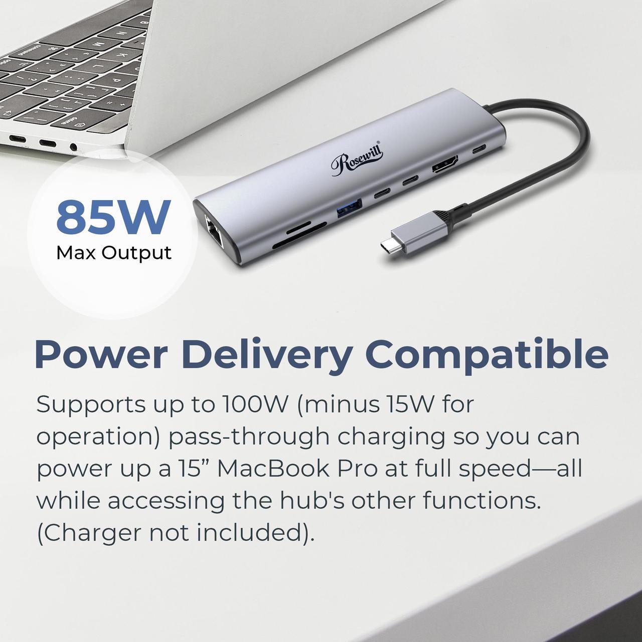 Alt view image 5 of 5 - Rosewill 8-in-1 USB-C Hub with 4K HDMI 2.0 Display, 10Gbps  USB-A Data Ports and for MacBook Pro, MacBook Air, Dell XPS, Lenovo Thinkpad, HP Laptops, RHUB-M8