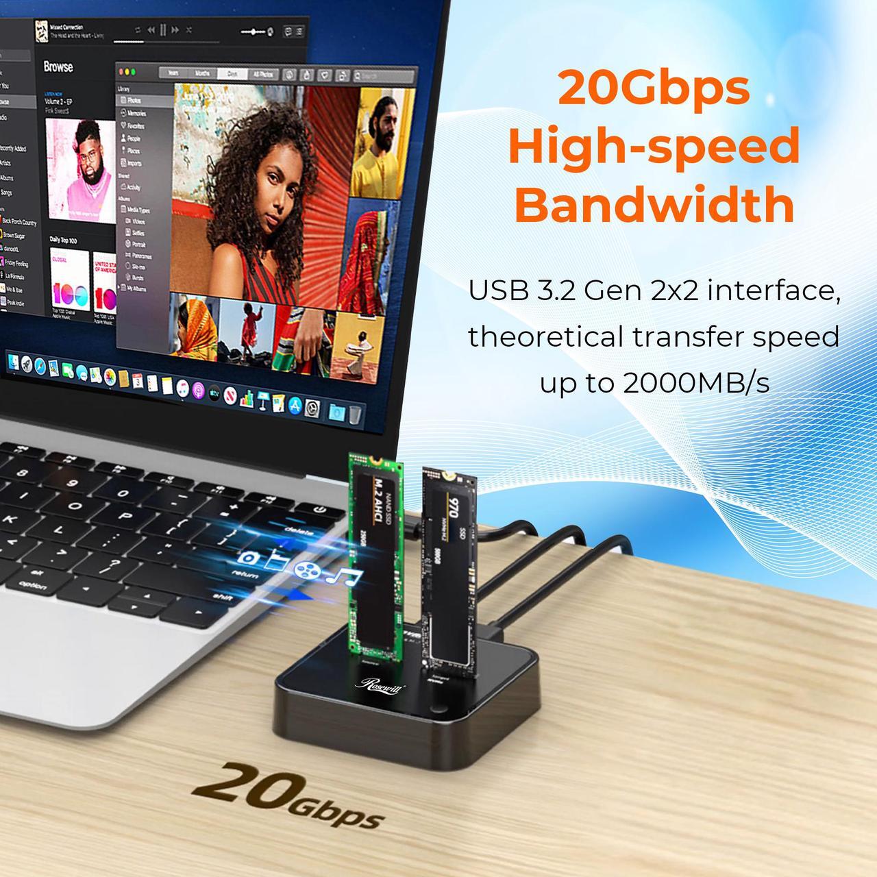 Alt view image 5 of 5 - Rosewill NVMe SSD Cloner, M.2 Duplicator Dual Bay NVMe Enclosure, Tool-Free 20Gbps USB3.2 Gen 2X2 SSD to USB Adapter M.2 Docking Station for M Key PCIE NVMe SSD Reader Supports Offline Clone - RS-N2-CL