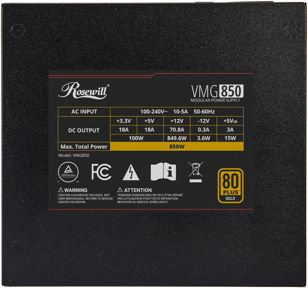 Open Box: Rosewill VMG 850W 80+ Gold, ATX 3.0 & 3.1 Compatible, Full Modular Low-Noise Power Supply, PCIe 5.1 12V-2x6 Connector, 100% Japanese Capacitor, 120mm FDB Silent Fan - 5 Year Warranty - VMG850 - Newegg.com - Open Box condition - Image 20