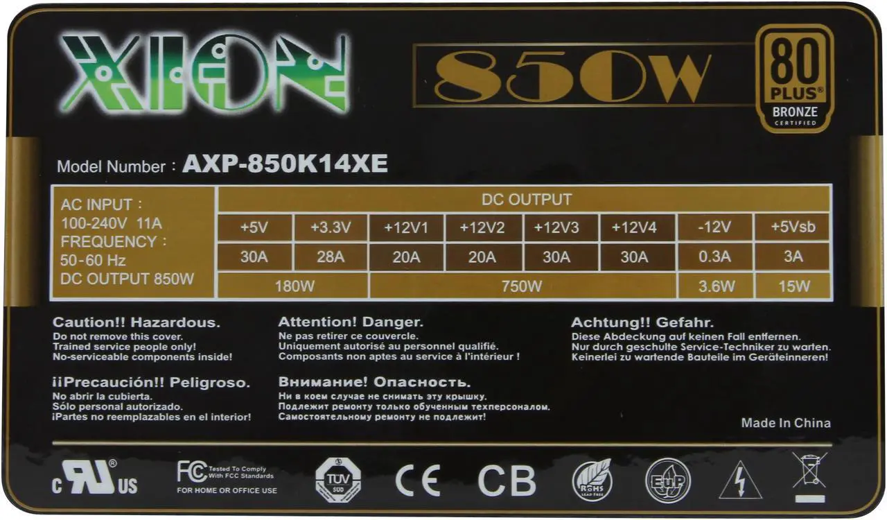 Alt view image 5 of 7 - XION AXP-850K14XE 850 W ATX SLI Ready CrossFire Ready 80+ Bronze Modular Power Supply