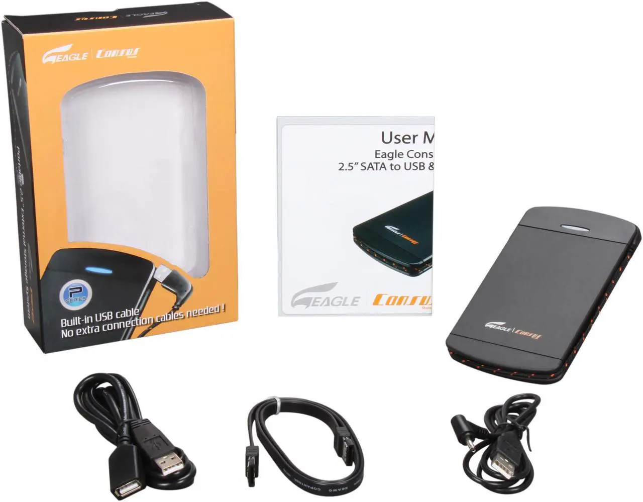 Alt view image 6 of 6 - EAGLE ET-CS2PESU2-BK 2.5" Black SATA I/II USB 2.0 & eSATA External Enclosure with built-in USB cable
