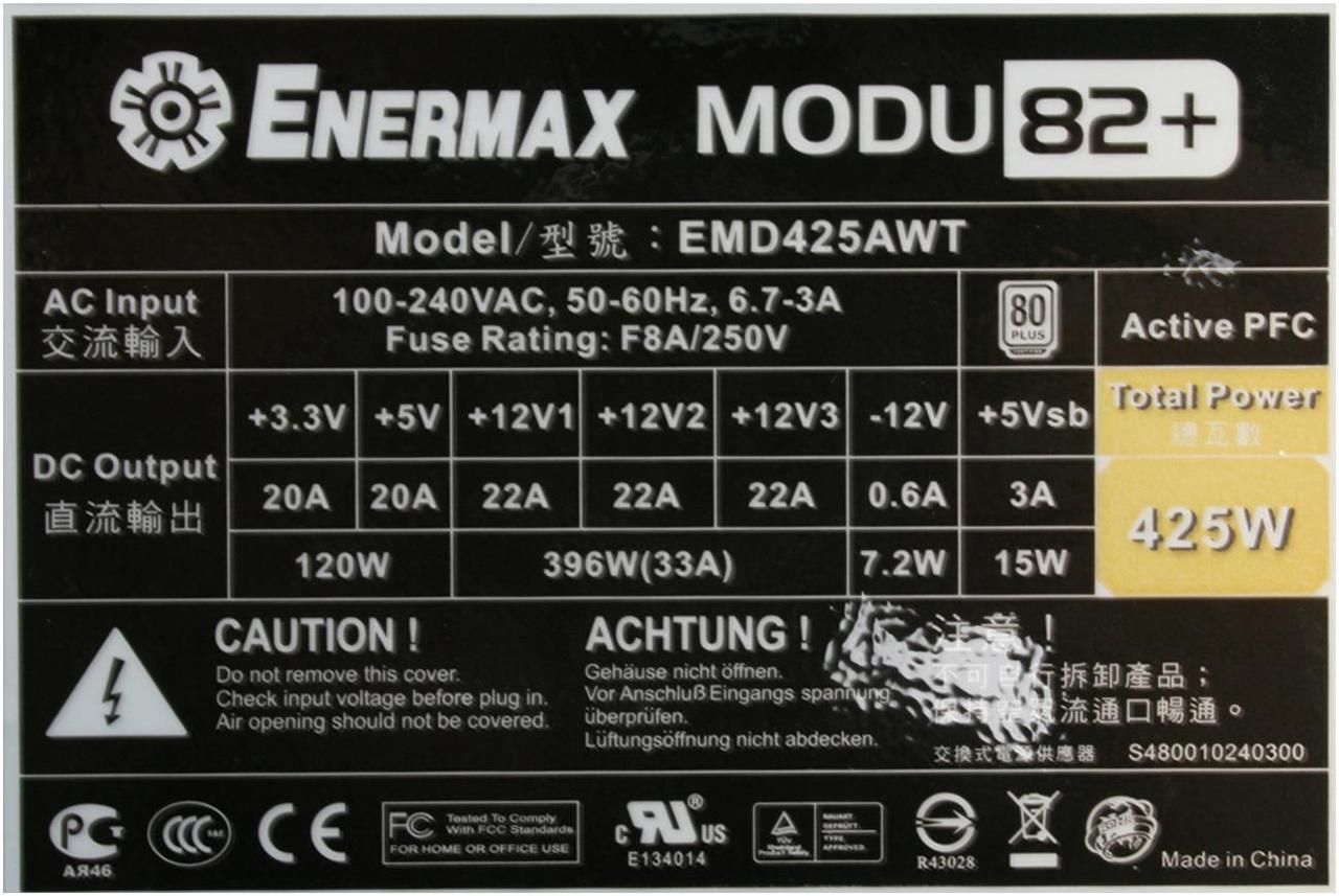 Alt view image 4 of 12 - ENERMAX MODU82+ EMD425AWT 425W ATX12V  Ver.2.3 SLI Ready CrossFire Ready 80 PLUS BRONZE Certified Compatible w/Core i7 Modular Active PFC Power Supply