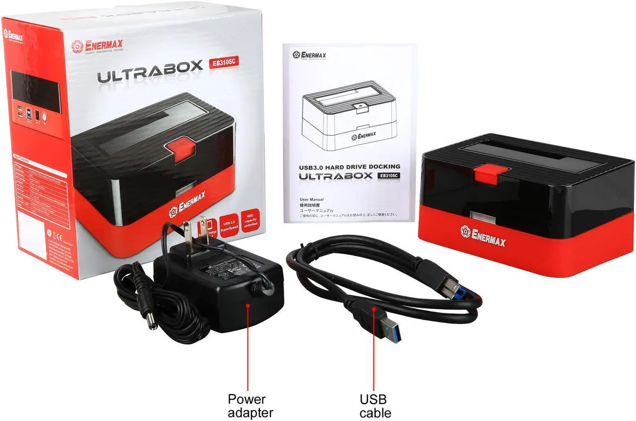 Alt view image 8 of 7 - ENERMAX EB310SC 2.5" & 3.5" Black / Orange SATA I/II/III USB 3.0 USB 3.0 Hard Drive Docking, Hot Swap, Super Charge Port, SATA I/II/III HDD or SSD