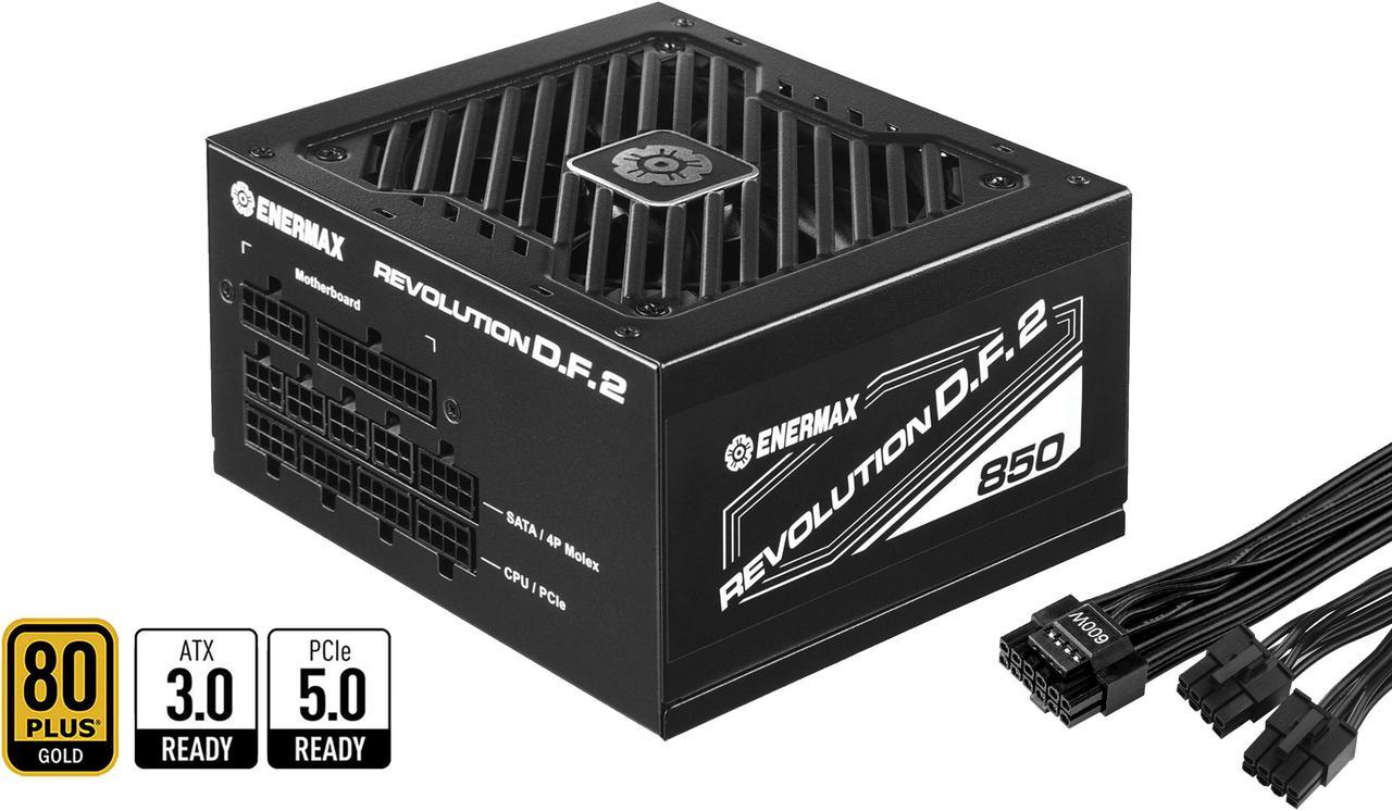 ENERMAX REVOLUTION D.F. 2 850W Full Modular, 80 Plus Gold, ATX 3.0 & PCIe 5.0 Ready, 600W 12VHPWR Connector Included, Japanese Capacitors, Semi-Fanless , 140mm Size, ATX Power Supply