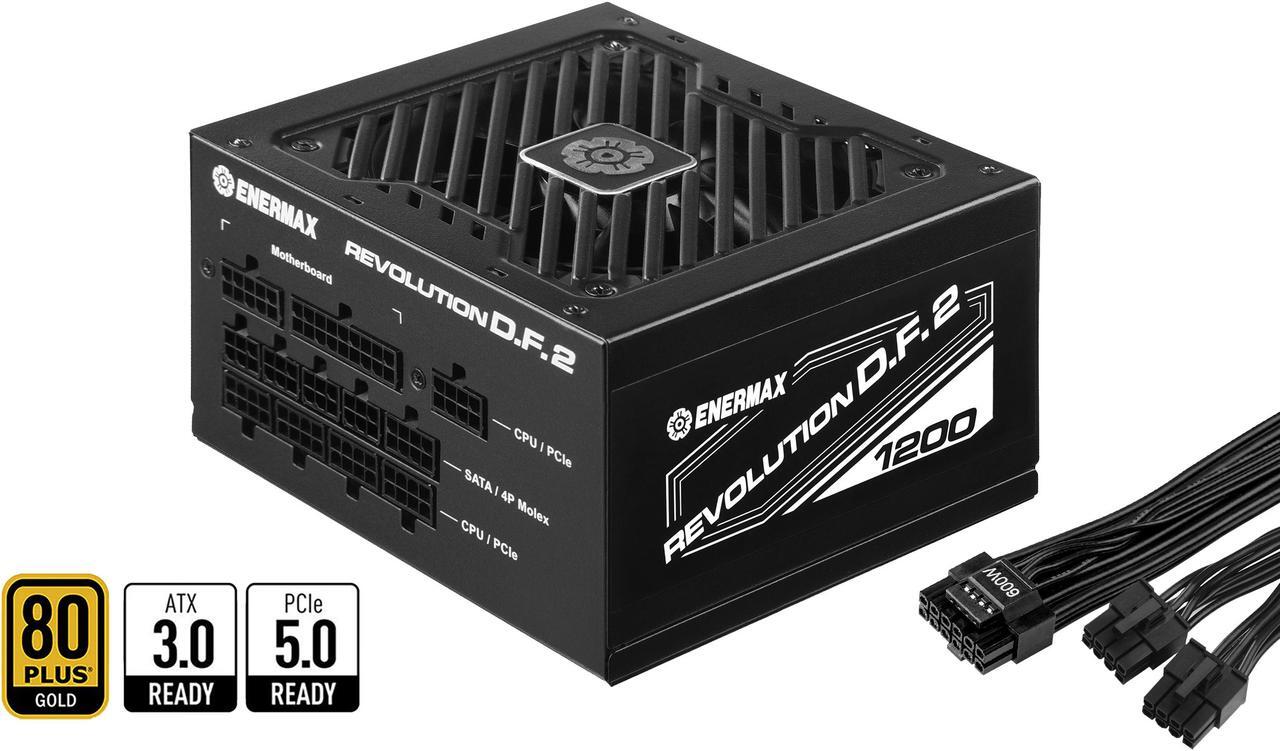 Main image of ENERMAX REVOLUTION D.F. 2 1200W Full Modular, 80 Plus Gold, ATX 3.0 & PCIe 5.0 Ready, 600W 12VHPWR Connector Included, Japanese Capacitors, Semi-Fanless , 140mm Size, ATX Power Supply