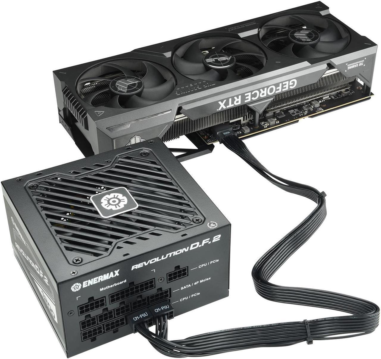Alt view image 8 of 9 - ENERMAX REVOLUTION D.F. 2 1200W Full Modular, 80 Plus Gold, ATX 3.0 & PCIe 5.0 Ready, 600W 12VHPWR Connector Included, Japanese Capacitors, Semi-Fanless , 140mm Size, ATX Power Supply