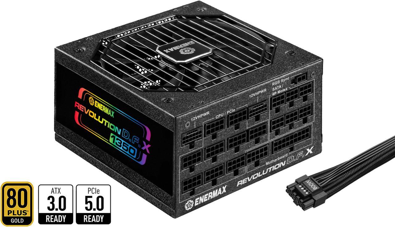 ENERMAX Revolution D.F. X 1350W Full Modular, 80 Plus Gold, ATX 3.0 & PCIe 5.0 Ready, Native 600W 12VHPWR Connector, Industrial- Grade 100% Japanese Capacitors, ARGB Side Panel Power Supply