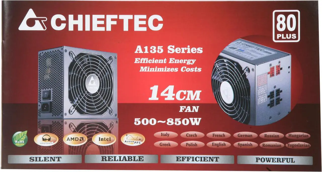 Alt view image 9 of 10 - CHIEFTEC A135 APS-500S 500 W ATX12V V2.2 80 PLUS Certified Active PFC Power Supply
