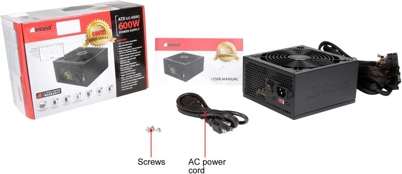 Alt view image 8 of 7 - INLAND Gold Series ILG-600R2 600 W ATX 12V v2.3 Power Supply