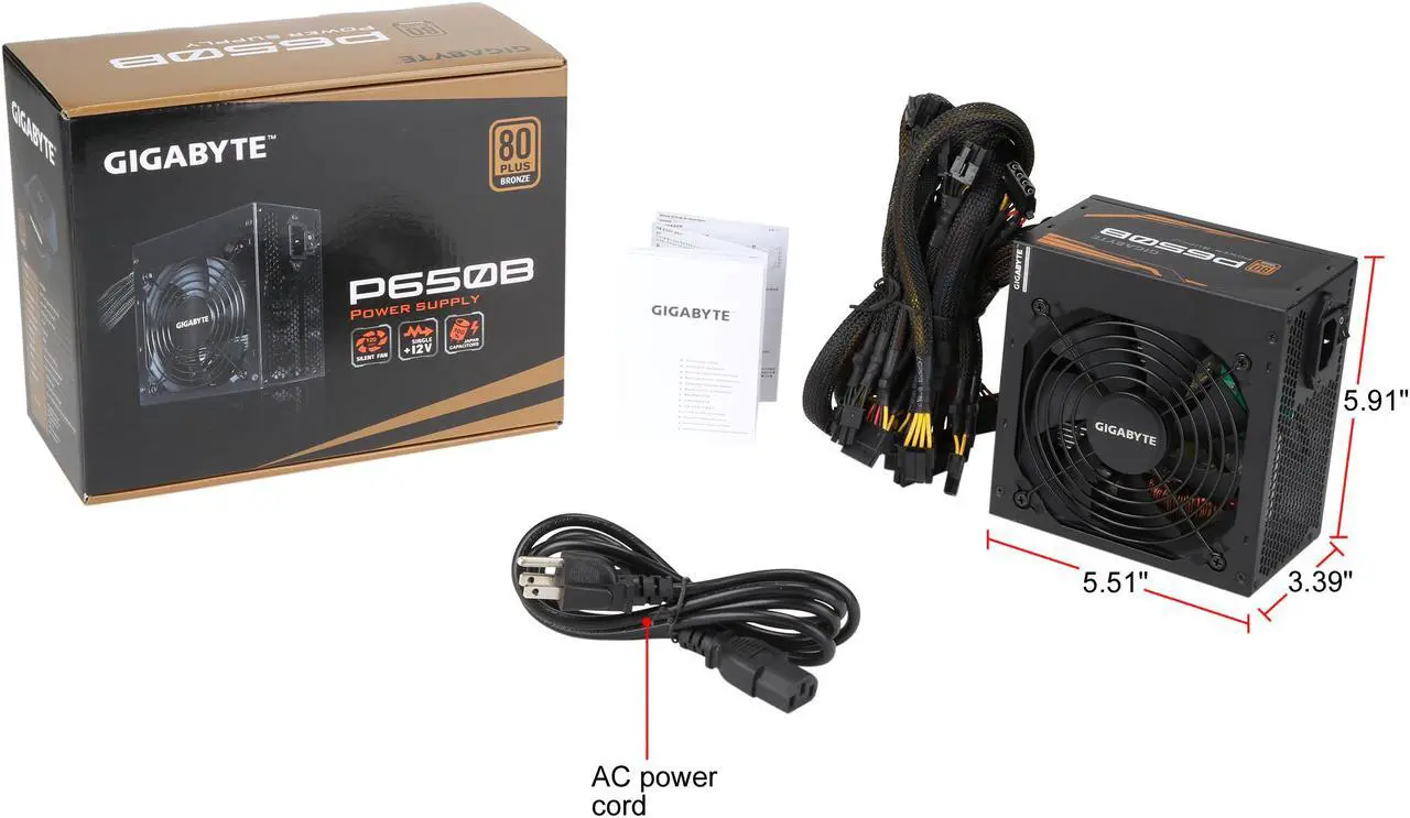 Alt view image 9 of 8 - GIGABYTE P650B GP-P650B 650 W Intel Form Factor ATX 12V v2.31 80 PLUS BRONZE Certified Non-Modular Active PFC (>0.9 typical) PFC Power Supply