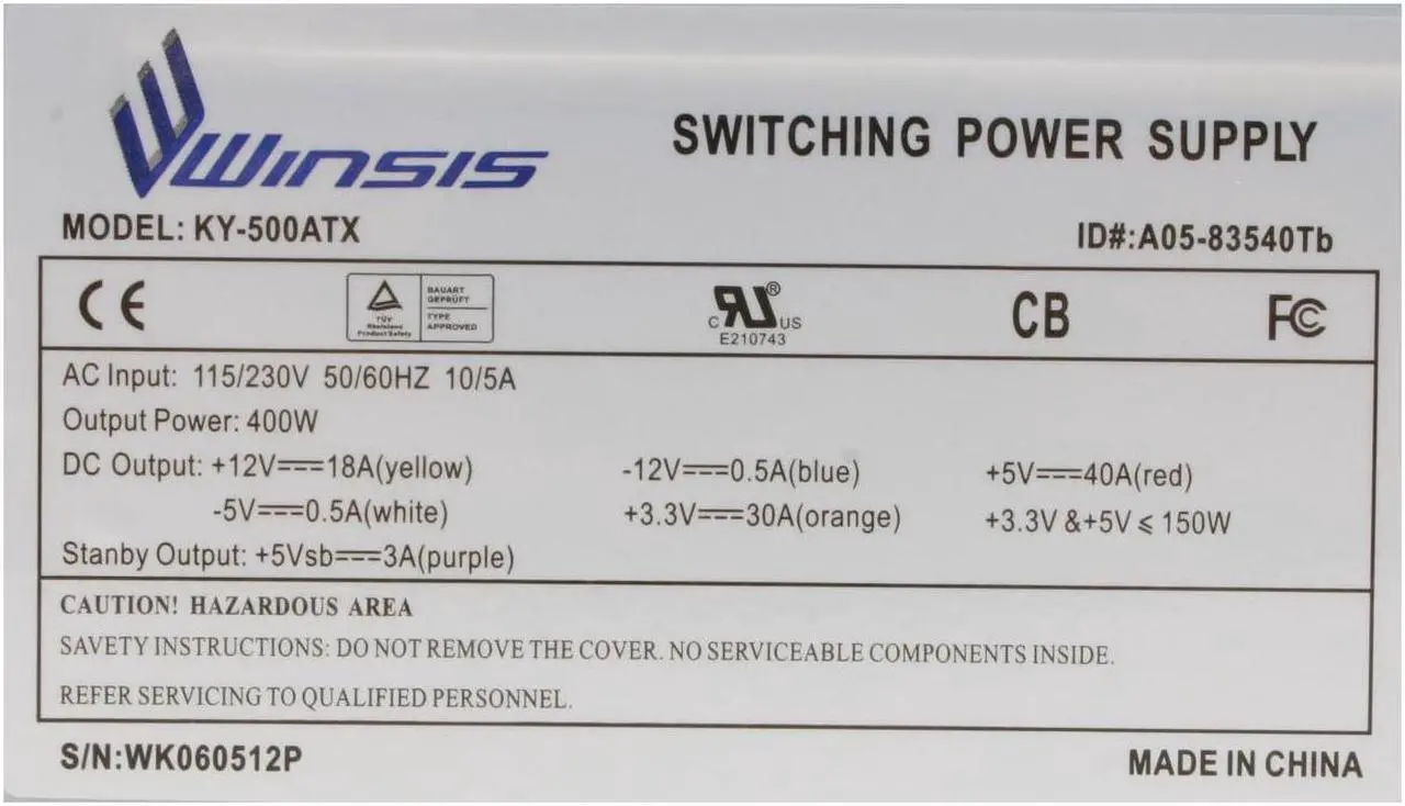 Alt view image 3 of 7 - Winsis KY-500ATX 400 W ATX12V Power Supply