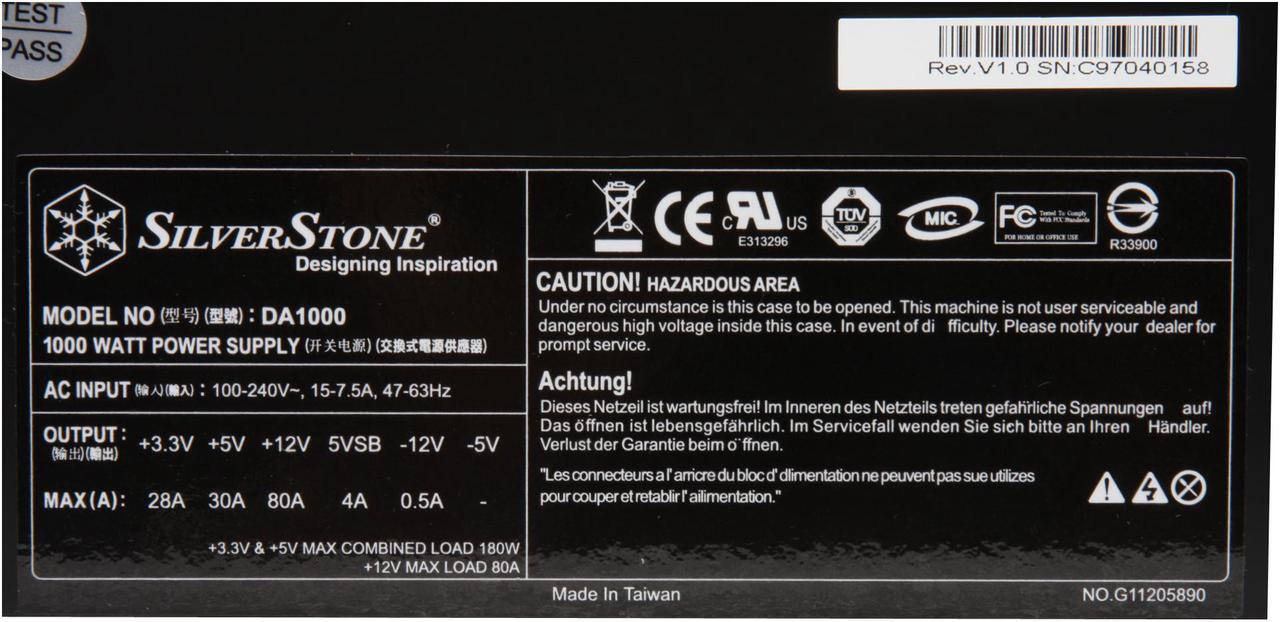 Alt view image 6 of 11 - SilverStone DA1000 1000 W ATX 12V 2.2 & EPS 12V SLI Ready CrossFire Ready Full Modular Active PFC Power Supply