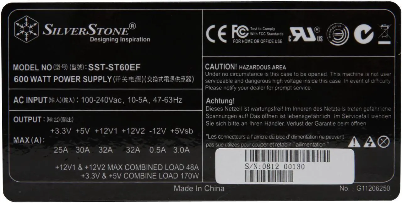 Alt view image 5 of 10 - SilverStone ELEMENT ST60EF 600 W ATX12V / EPS12V SLI Ready CrossFire Ready 80 PLUS BRONZE Certified Active PFC Power Supply
