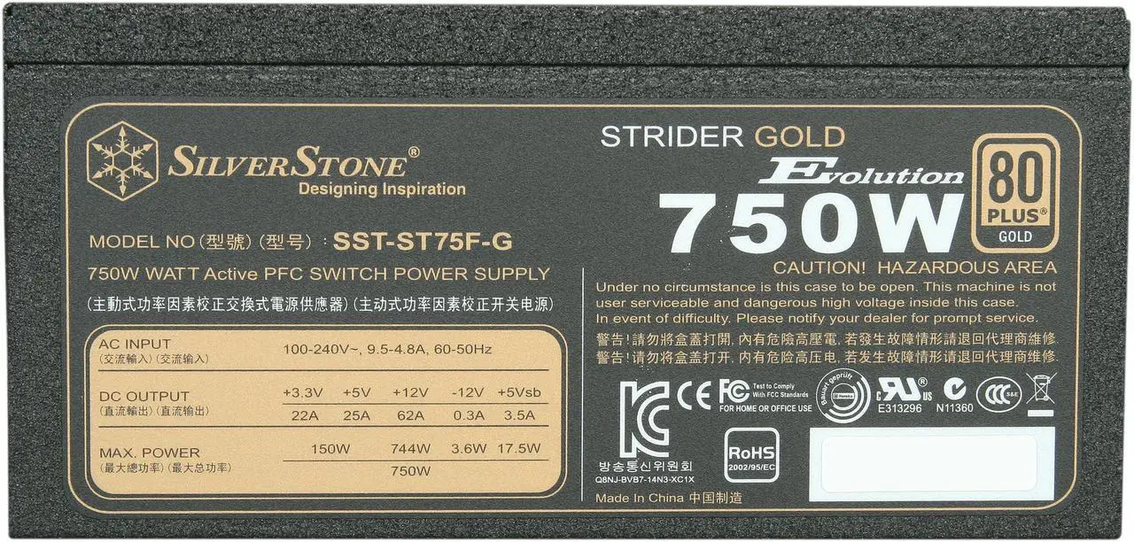 Alt view image 4 of 7 - SILVERSTONE Strider Gold Evolution SST-ST75F-G Evolution 750W ATX 12V v2.3 / EPS 12V 80 PLUS GOLD Certified 100% Modular, Active PFC Power Supply, with 140mm Fan Filter