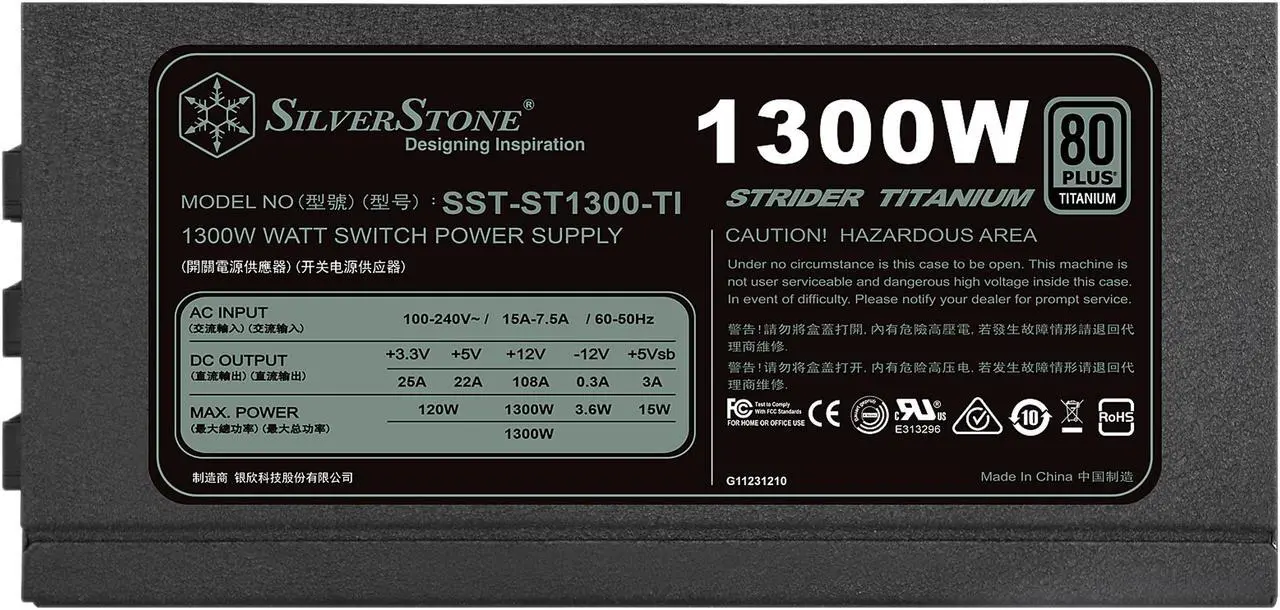 Alt view image 2 of 8 - SilverStone SST-ST1300-TI 1300 W ATX12V 80 PLUS TITANIUM Certified Active PFC Power Supply