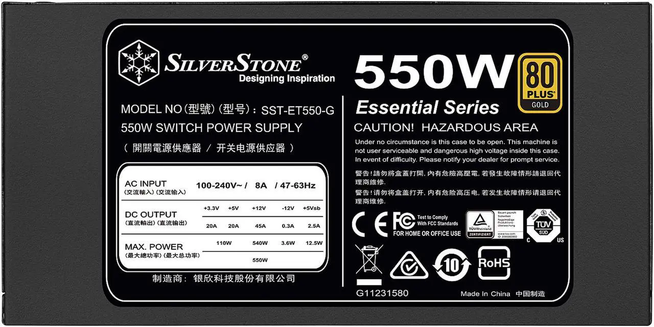 Alt view image 3 of 13 - SilverStone Essential Series 550 W ATX 80 PLUS GOLD Certified Active PFC(PF > 0.90 at full load) PFC PFC 80 PLUS GOLD Certified Compatible with ATX12V v2.4 Power Supply