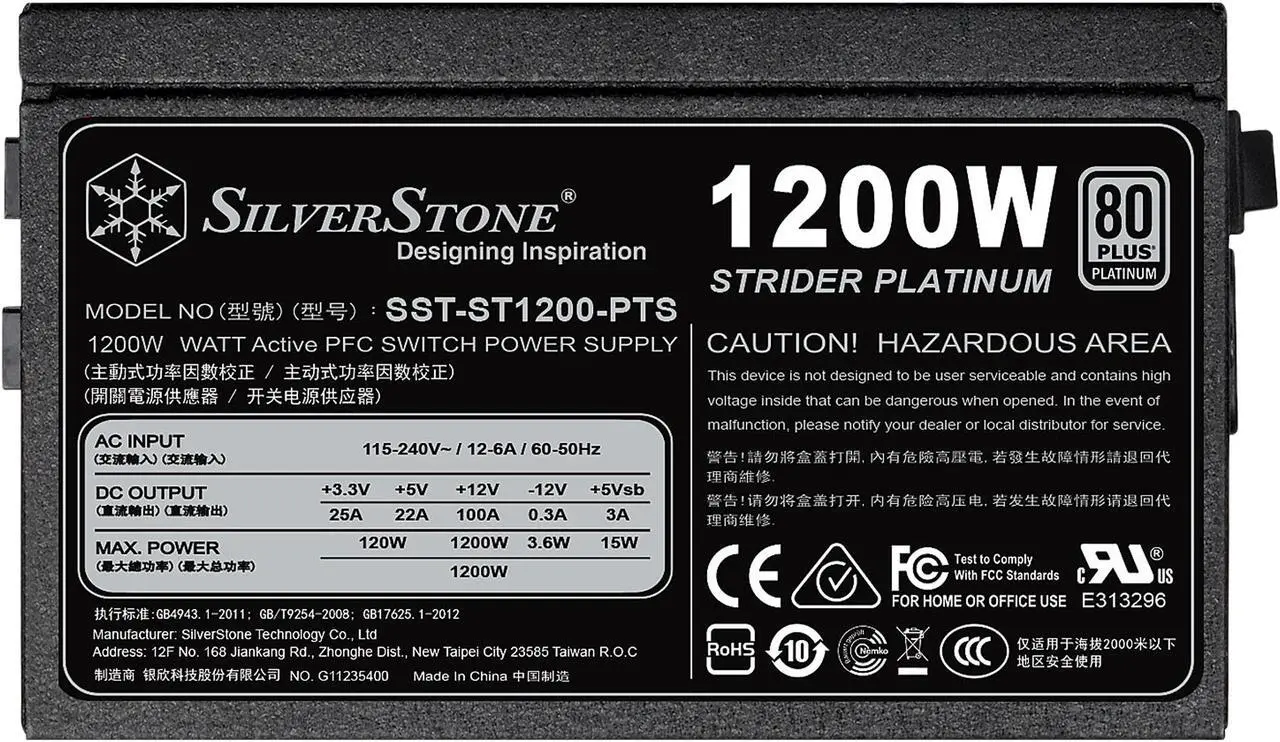 Alt view image 3 of 6 - SilverStone Strider Platinum series SST-ST1200-PTS 1200 W ATX12V v2.4 80 PLUS PLATINUM Certified Full Modular Active PFC Power Supply