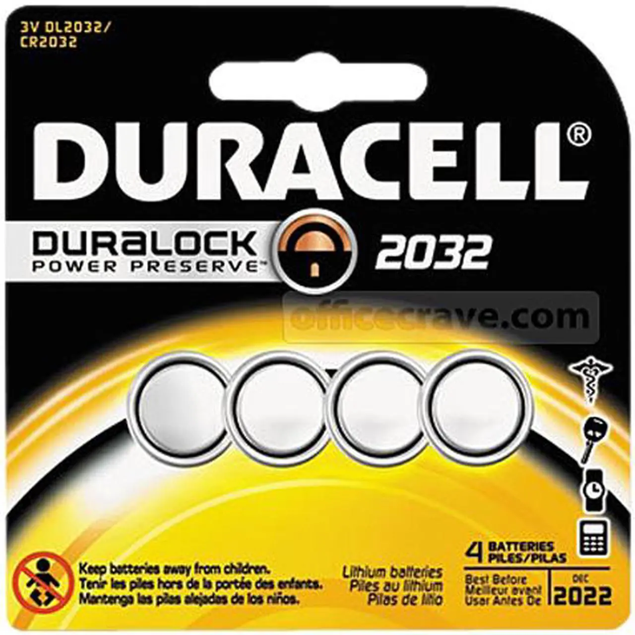 Main image of DURACELL Duralock 3V 2032 (DL2032 / CR2032) Lithium Coin Cell Battery, 4-pack