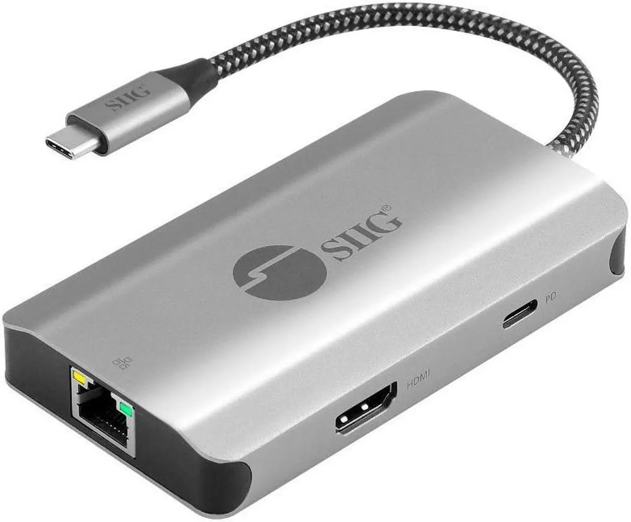 Main image of SIIG USB-C to HDMI with LAN Hub & PD Charging Adapter - HDMI 4K@30Hz, two USB-A 5Gbps, GbE, PD100W - Space Gray JU-H30L11-S1