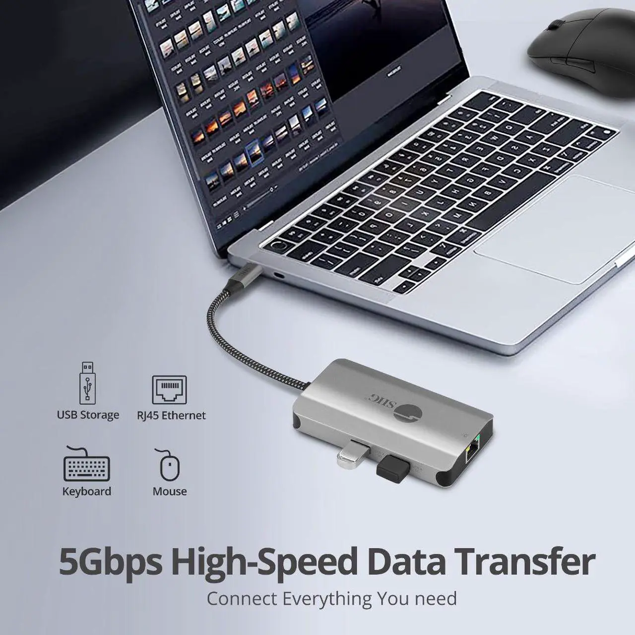 Alt view image 6 of 6 - SIIG USB-C to HDMI with LAN Hub & PD Charging Adapter - HDMI 4K@30Hz, two USB-A 5Gbps, GbE, PD100W - Space Gray JU-H30L11-S1