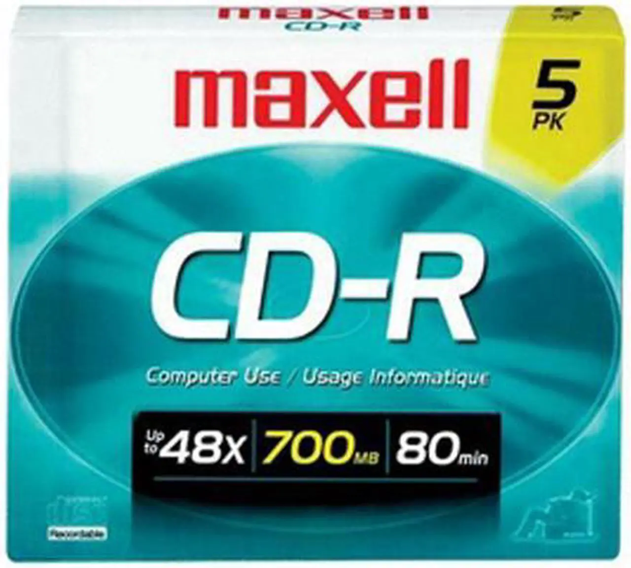 Alt view image 2 of 2 - maxell 700MB 48X CD-R 5 Packs Slim Jewel Case Media Model 648205