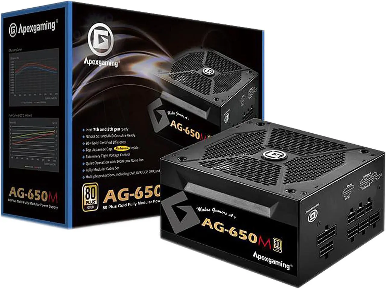 Alt view image 7 of 7 - APEXGAMING AG Series Gaming Power Supply (AG-650M), 650W 80 Plus Gold Certified, Fully Modular, Active PFC, Continuous power 650W, Peak power 850W, 10 Year Warranty