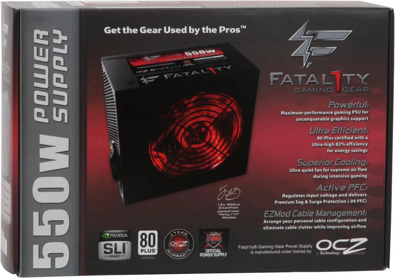 Alt view image 12 of 12 - PC Power & Cooling Fatal1ty Gaming Series 550 Watt 80+ Semi-Modular Active PFC Performance Grade ATX PC Power Supply (OCZ550FTY)
