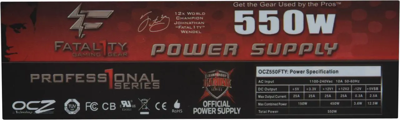 Alt view image 7 of 12 - PC Power & Cooling Fatal1ty Gaming Series 550 Watt 80+ Semi-Modular Active PFC Performance Grade ATX PC Power Supply (OCZ550FTY)
