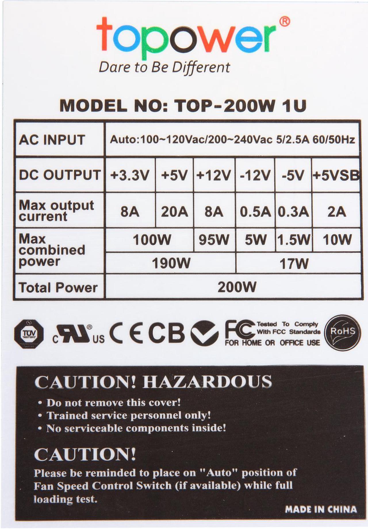 Alt view image 4 of 6 - TOPOWER TOP-200W1U 20+4Pin 200W Single Server Power Supply