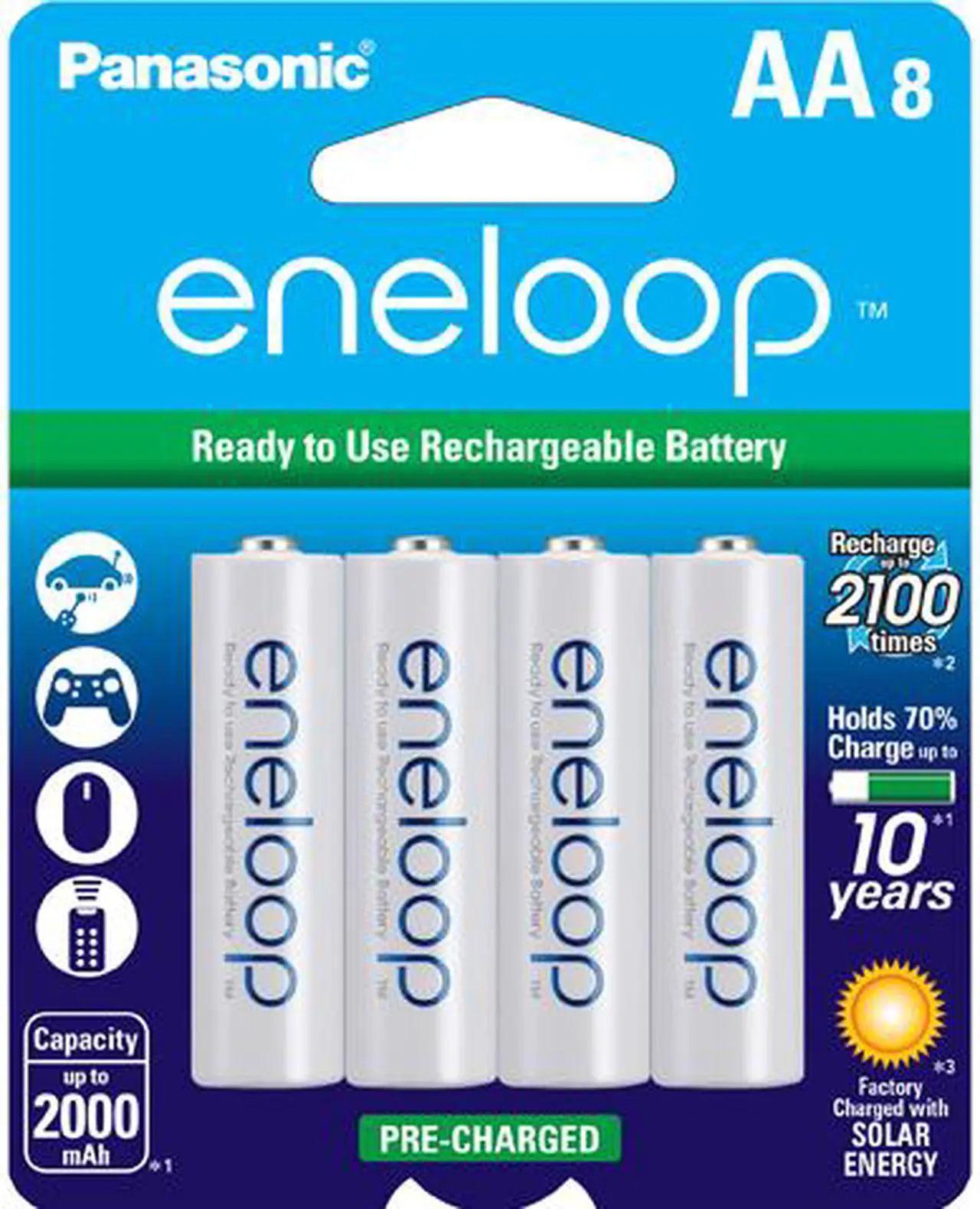 Main image of Panasonic Eneloop AA 2000mAh 2100 Cycle Ni-MH Pre-Charged Rechargeable Batteries 8 Pack