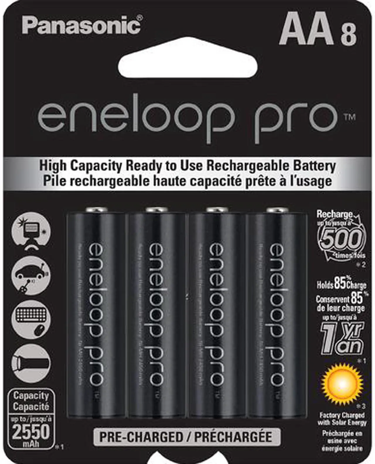 Main image of Panasonic Eneloop Pro AA 2550mAh 500 Cycle New High Capacity Ni-MH Pre-Charged Rechargeable Batteries 8 Pack