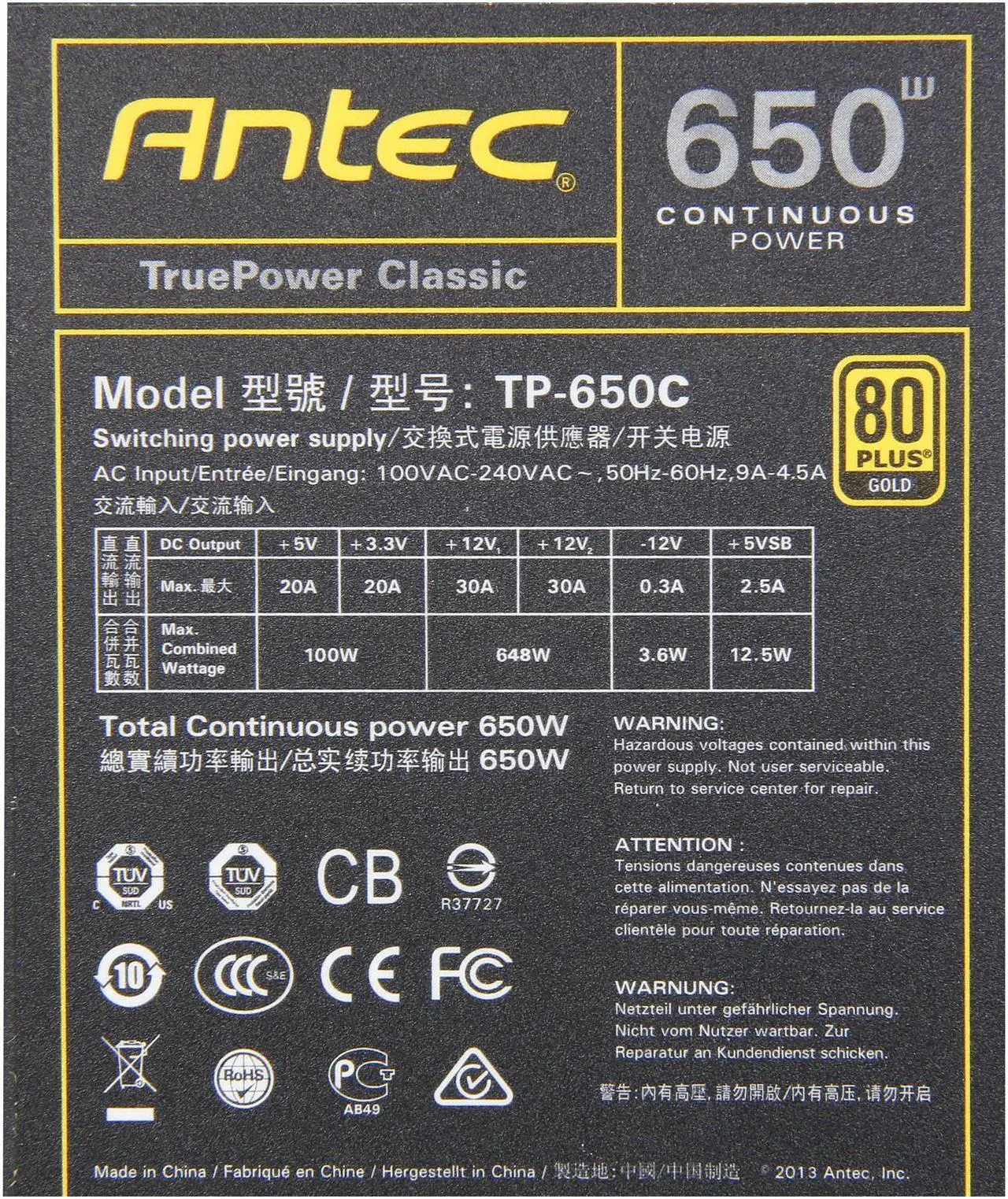 Alt view image 5 of 7 - Antec TruePower Classic series TP-650C 650 W 80 PLUS GOLD Certified Power Supply