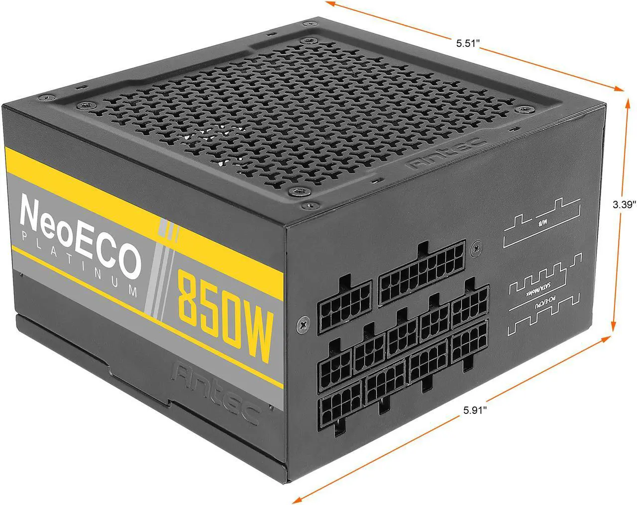 Alt view image 3 of 10 - Antec NeoECO Platinum NE850 Platinum Power Supply 850W, 80 PLUS Platinum Certified with 7-Year Warranty, 120mm Silent Fan, LLC + DC to DC Design, Japanese Caps, CircuitShield Protection & Zero RPM Mode